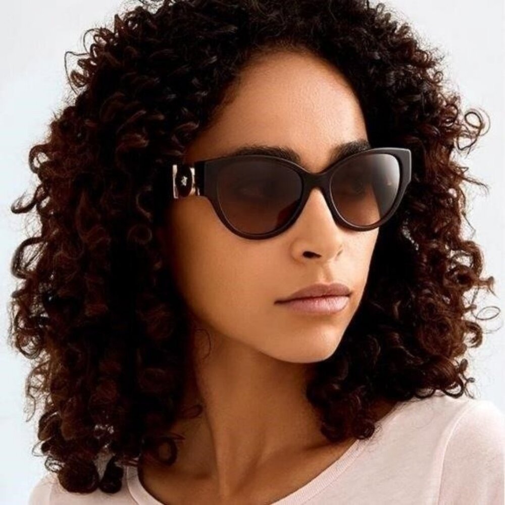 VERSACE Ladies Transparent Brown Cat-Eye Sunglasses